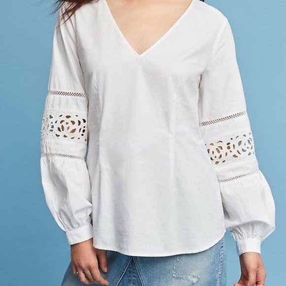 Anthropologie Tops - ⭐️HP⭐️ Maeve White Lace Cutout Blouse